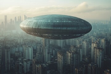 Fototapeta premium Alien spacecraft seen in skyline 
