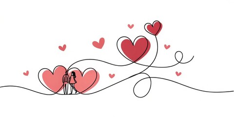 A Couple's Love Story Illustrated with Intertwined Hearts and a Continuous Line Drawing