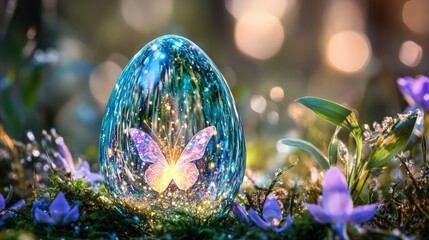 Enchanting Glass Egg with Luminescent Butterfly