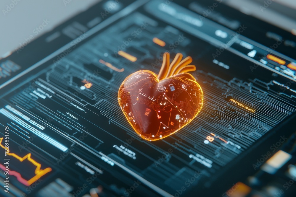 Poster digital heart visualization with data analysis in modern technology interface for health monitoring 