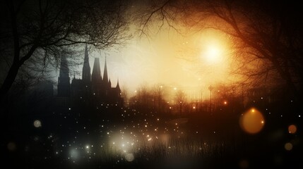 Obraz premium Enchanting Gothic Cathedral Dusk Silhouette