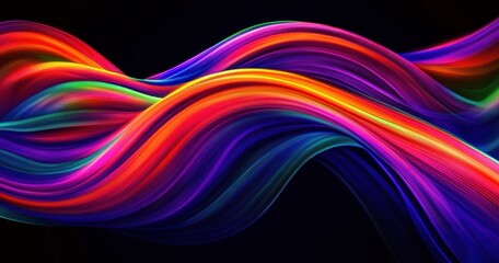 Abstract Neon Lines on Black Background Vibrant Digital Art Illustration