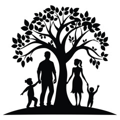 Family planting a tree silhouette vector