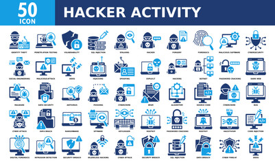 Hacker activity icon set collection. Simple color fill vector.
