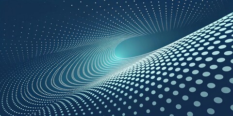 Obraz premium Abstract swirling pattern of light teal dots on a dark blue background, creating a dynamic and futuristic wave effect