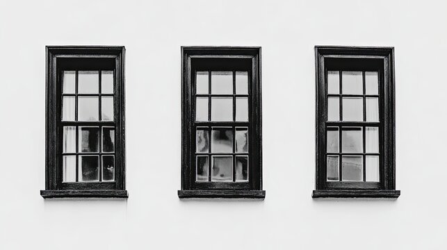 Black Rectangular Windows on a White Wall Generative AI