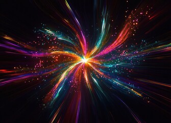 Naklejka premium Abstract Colorful Light Trails Dynamic Wave Background with Circles and Particles in Motion