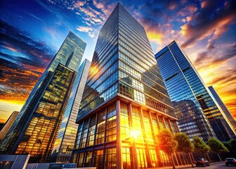 Fototapeta premium Luxury Real Estate Investment: Modern Skyscraper Reflecting Wealth & Success