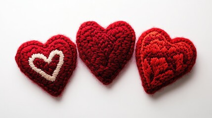 Fototapeta premium Embroidered Red Heart Felt Patches on White Background Generative AI