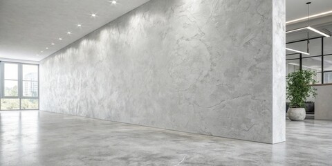 Obraz premium Modern minimalist interior design with a textured concrete wall and polished floor