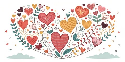 Naklejka premium A whimsical arrangement of hearts blooming from a decorative stem, creating a delightful heart-shaped floral design.