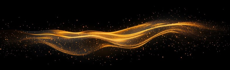 Abstract Light Waves Intricate Golden Lines Black Background Surrealistic Digital Art Technology