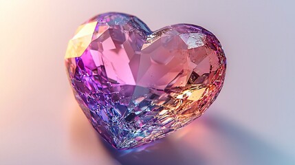 Faceted Heart Jewel Pink Purple Crystal Gemstone Object Light Reflection Shiny Geometric Love