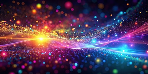Fototapeta premium Colorful abstract background with moving and flicker particles in a digital environment, futuristic ambiance, particle effects