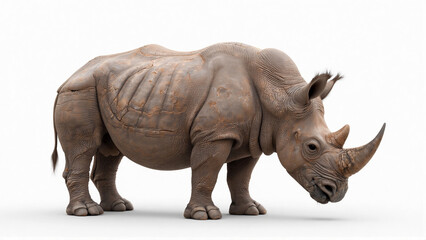Fototapeta premium Professional Rhinoceros Studio Portrait on a Pure White Background - Generative AI