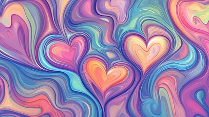Pastel hearts swirl abstract art background design