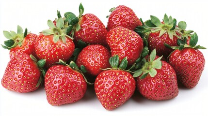 Fresh red strawberries pile, white background, food photography, healthy eating
