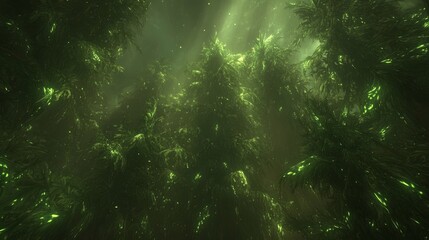 Obraz premium Ethereal Glow Mystical Green Forest at Night