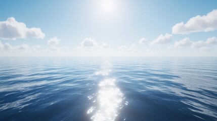 Fototapeta premium Serene Ocean View Under Bright Sunlight with Gentle Waves and Soft Clouds in the Sky