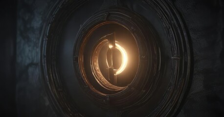 Mystical glowing ring with a glowing keyhole in the center, otherworldly, ethereal, spellbinding