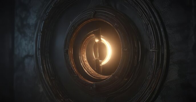 Mystical glowing ring with a glowing keyhole in the center, otherworldly, ethereal, spellbinding