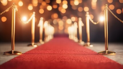 red carpet illuminated by golden stage lights under the spotlight for music awards gala