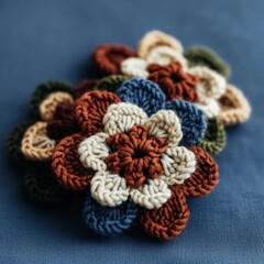 Handmade Knitted Flowers  Autumn Colors  Craft  Crochet  Decor