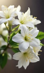 Fototapeta premium Macro shot of white jasmine flower in morning light, close-up, macro, morning light