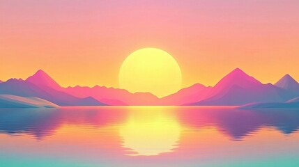 Fototapeta premium Serene sunset over tranquil lake with colorful mountains reflecting in the water
