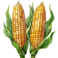 Vibrant Golden Corn Cobs Surrounded by Lush Green Leaves, Natures Bounty on Display for All to See