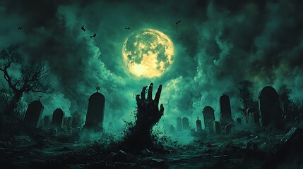 Obraz premium Zombie Hand Rising Out Of A Graveyard - Halloween, 