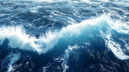 Ocean Waves Crashing White Foam Deep Blue Water