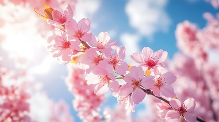 Fototapeta premium blooming pink cherry blossoms in spring