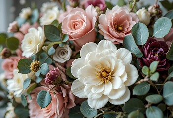 Fototapeta premium Close-Up of Elegant Floral Bouquet with Various Flowers
