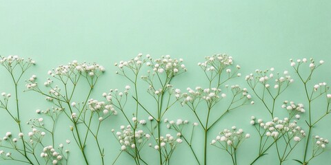 Elegant Arrangement of Delicate White Baby's Breath Flowers on a Soft Green Background