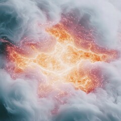 Fototapeta premium Abstract Orange Blue Fractal Nebula Cosmic Energy Celestial Galaxy Space Background