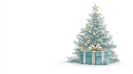 Fototapeta premium Festive Christmas Tree with Teal Gift Box