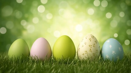 Festive Decorated Easter Eggs in Spring Grass