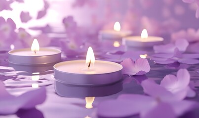 Lavender petals, floating candles, spa, relaxation, serenity