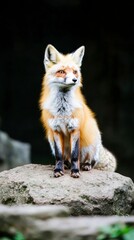 Obraz premium Elegant Red Fox Sitting on Rock Wildlife Photography Nature Scene