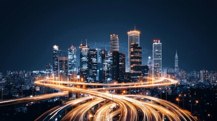 Fototapeta premium Advanced Concepts of AI Powered Smart City at Night with Bright Lights