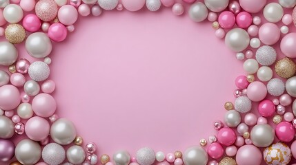 Pink and Silver Ornaments Frame a Pastel Background