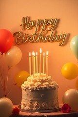 A golden birthday banner and a glowing cake shine brightly in festive joy.

