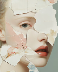 Marie Antoinette concept. Creative collage of the beautiful last queen of France using mix of different techniques. Close up portrait. Avant-garde postcard, poster style