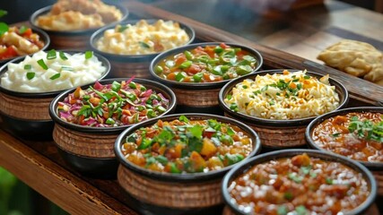 Aromatic Indian Cuisine: Diverse Dishes in Earthenware Bowls