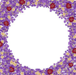 Round frame with realistic pressed dried flowers.