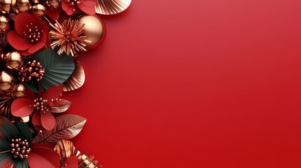 Obraz premium Festive Red Gold Holiday Decorations Border Design