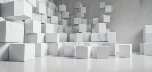 Minimalist white cubes on a abstract backdrop, clean, backdrop, presentation