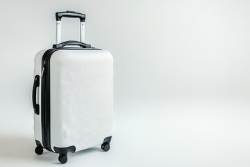 Minimalist White Hard Shell Luggage with Black Accents on White Background