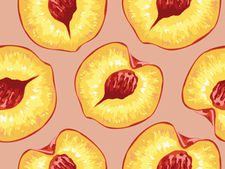 Peach seamless pattern. fruit background, outline vegetable background with hand drawn vector illustration